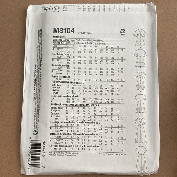 McCall’s Sewing Pattern 8104 - Picture 3 of 3